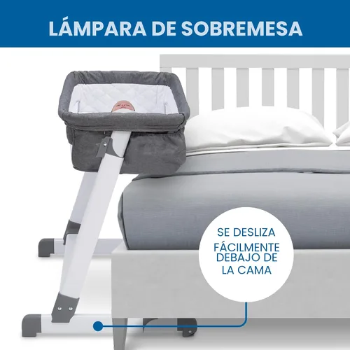 Vista 4 de Simmons Kids By The Bed City Sleeper Moisés - Cuna portátil de altura ajustable con ruedas y malla transpirable, tweed gris