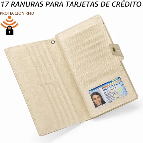 Vista 4 de SENDEFN Carteras de mujer de gran capacidad con bloqueo RFID, carteras de cuero, organizador de tarjetas de crédito con porta cheques, Compacto
