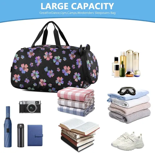 Vista 5 de Neon Seasons Flower Elegant Small Gym Bag with Shoes Compartment Large Capacity Carry on Luggage for Travel, Sports, Duffel, Weekender bolso
