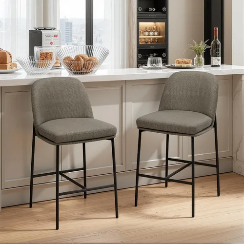 Vista 25 de COLAMY Taburetes de bar con respaldo, taburetes de bar de altura de mostrador, taburetes tapizados con patas de madera para cocina, isla de comedor