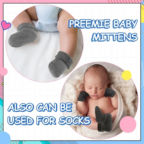 Vista 2 de 12 pares de guantes prematuros para niñas y niños prematuros, guantes prematuros para bebés prematuros para recién nacidos y niños pequeños