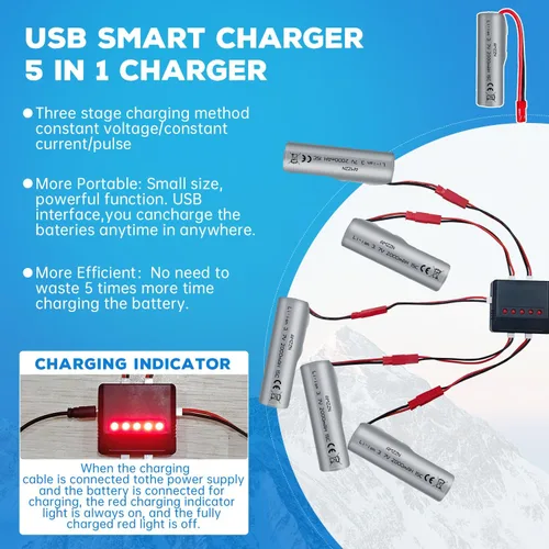 Vista 4 de 5PCS 3.7V 2000mAh 15C JST-2P Plug Lipo batería con cargador 5 en 1 para HJ819 DE819 RC barco Huina 1337 1338 1516 1517 1552 1554 1558 RC vehículo