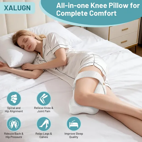 Vista 6 de Almohada de rodilla para personas que duermen de lado Alineación de columna vertebral y soporte de cadera con espuma viscoelástica ajustable