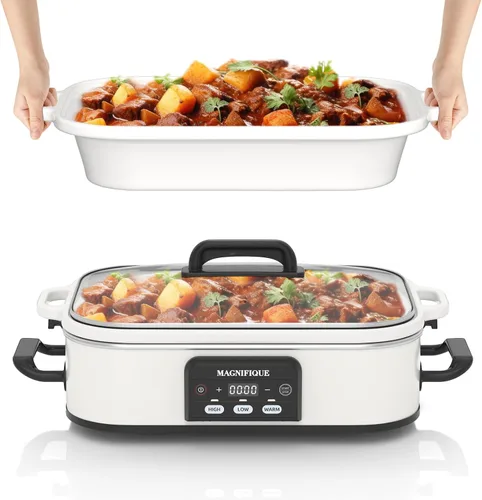 Vista 13 de Olla de cocción lenta programable de 4 cuartos de galón con plato de hornear de cerámica - Pequeño electrodoméstico de cocina perfecto para cenas
