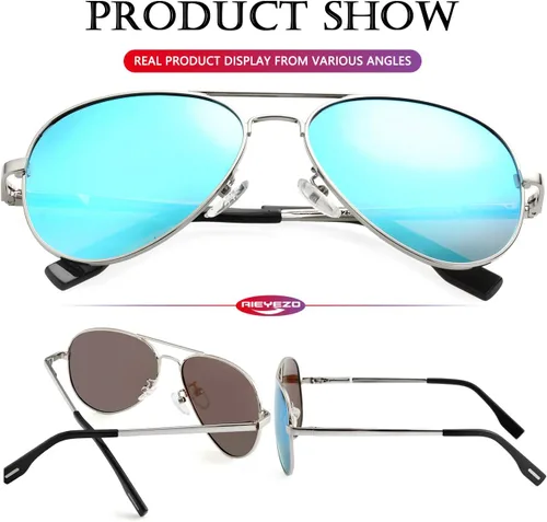 Vista 6 de AIEYEZO Gafas de sol polarizadas clásicas de aviador para hombres y mujeres, bisagra de resorte, marco de metal, protección UV400