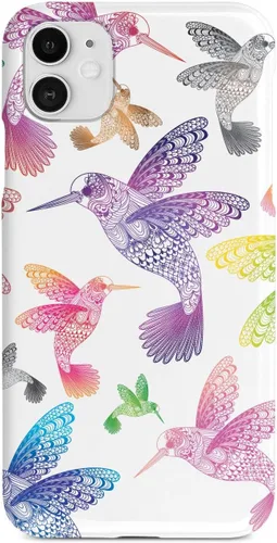 Vista 22 de Inspired Cases - Funda para iPhone 13 Mini con textura 3D - Funda protectora de goma para Apple iPhone 13 Mini - Zentangle Hummingbirds - Multicolor