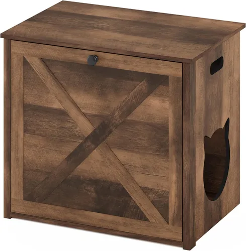Vista 20 de Caja de arena Furinno Peli, Pequeña, Americano Entrada lateral, muebles ocultos, casa de madera para mascotas con puertas, fácil montaje