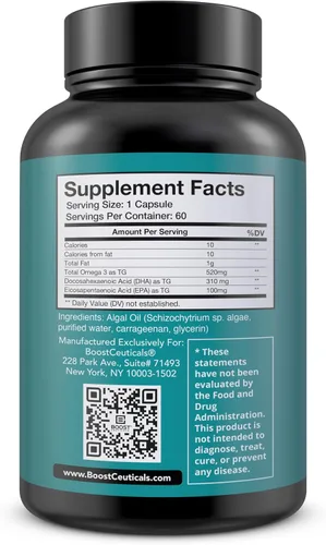 Vista 9 de Aceite de algas vegano Omega 3 DHA 410mg - Sin regusto a pescado, suministro para 60 días
