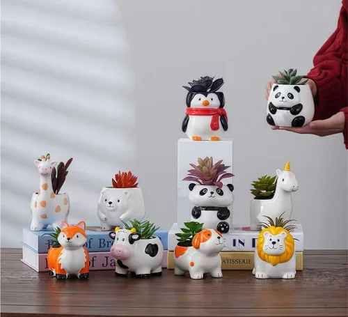 Vista 8 de Maceta de cerámica en forma de animal - Decoración única y encantadora para el hogar (vaca)