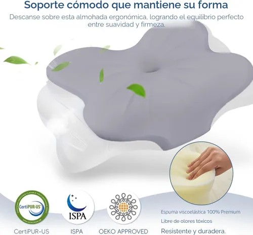 Vista 8 de Almohada cervical para el cuello, almohadas ergonómicas de espuma viscoelástica para aliviar el dolor de cuello con funda de almohada transpirable