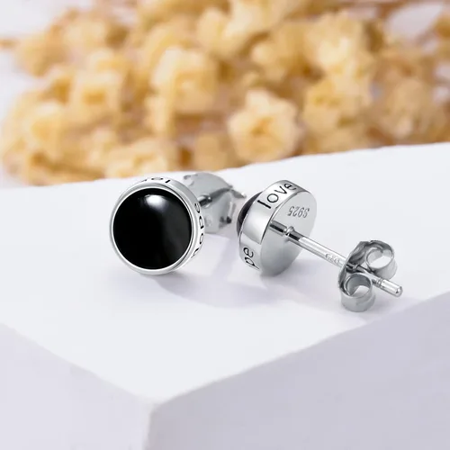 Vista 2 de SHUSUKUE Christmas Jewelry Gifts 6mm Round Gemstone Stud Earrings 925 Sterling Silver Faith Hope Love Earrings Natural Healing Crystal Jewelry for
