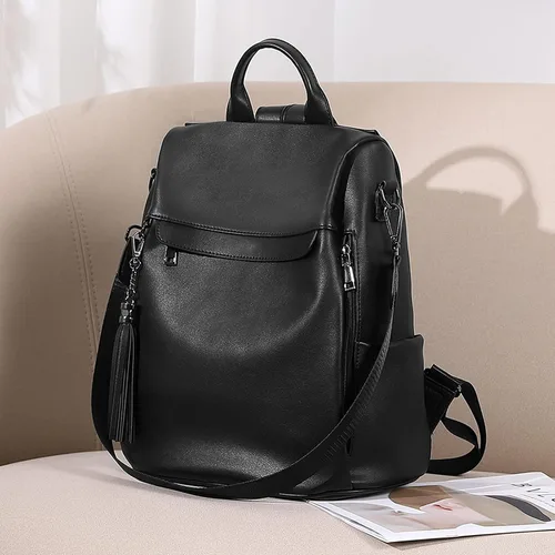 Vista 31 de Bromen - Mochila tipo bolso de mano de piel antirrobo para mujer a la moda, Beige floral, L
