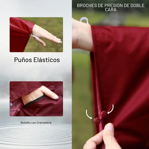 Vista 5 de SaphiRose Rain Poncho Jacket Coat Hooded for Adults with Pockets Gradiente Borgoña