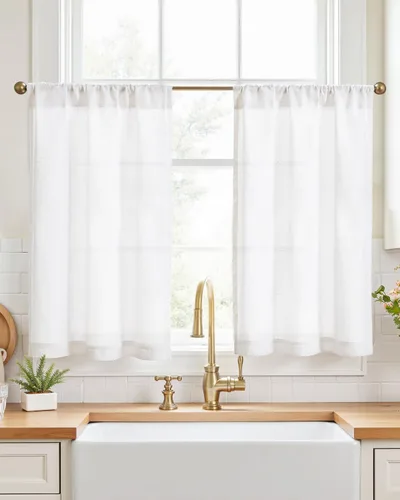 Vista 58 de Jinchan - Cortinas de cocina de lino rústico beige con bolsillo para barra, 26 x 36 pulgadas, 2 paneles
