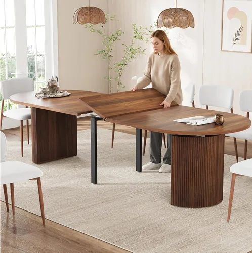Vista 28 de weselon Mesa de comedor extensible de 42 a 105 pulgadas para 4 a 12, mesa de comedor ovalada expandible con base de pedestal estriada y pata