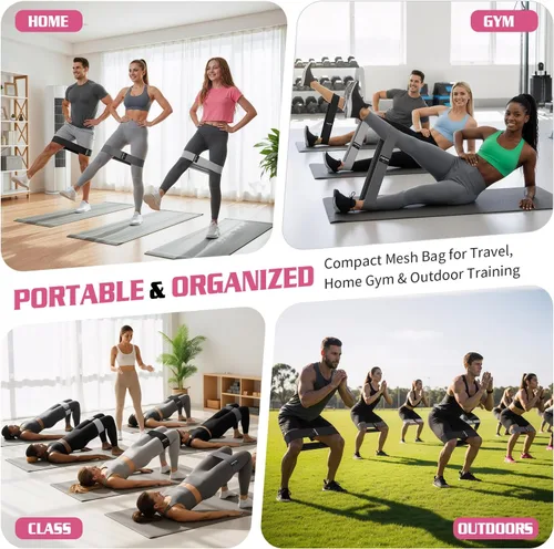Vista 7 de 15 bandas de resistencia de tela para piernas, juego de bandas antideslizantes para entrenamiento, yoga, sentadillas y entrenamiento de cadera, 3