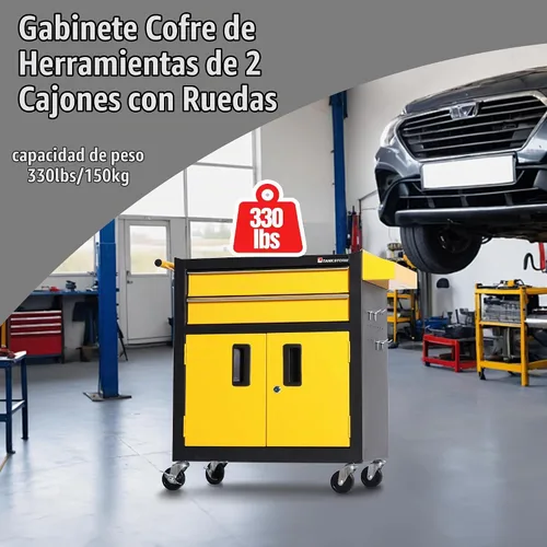 Vista 7 de Carrito Caja de Herramientas Resistente de Acero Rodante con Puertas con Cerradura (TZ12 Negro Amarillo)