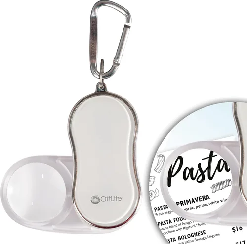 Vista 8 de OttLite Lupa LED de bolsillo con clip de mosquetón, color negro Lupa LED de bolsillo 3.5x Encendido/apagado automático Clip de mosquetón