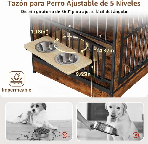 Vista 4 de Rovibek 78 Mueble Jaula Doble para Perros para 2 Perros Grandes de Interior, Muebles de Madera Jaulas para Perros con Cuenco para Perros, Mueble
