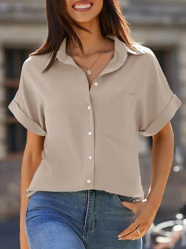Vista 3 de Beautife Camisas con botones para mujer, blusas de manga corta Albaricoque