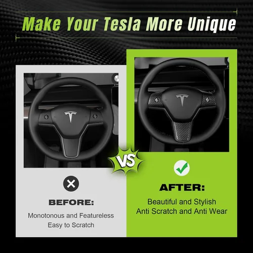 Vista 3 de Funda de Tapacubos de Volante 3 Piezas para Modelo 3&Y 2017-2023, 3K Fibra de Carbono Seca Toray Accesorios Interiores Compatibles con Tesla