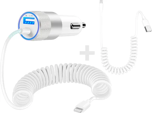 Vista 19 de Cargador de coche para iPhone con certificación MFi de Apple de carga rápida + cable Lightning de 6 pies Caiinei 4.8A Car Phone Charger Dual USB