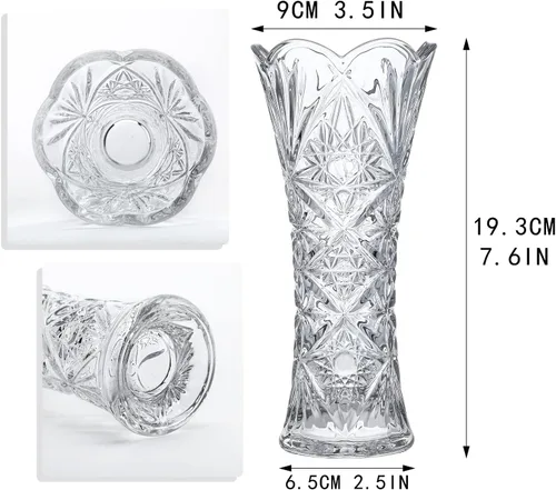 Vista 2 de Kanpura Florero de cristal transparente de 7.6 pulgadas, jarrón de cristal grueso para flores y decoración navideña, diseño de girasol (1 unidad)