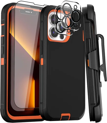 Vista 21 de Funda para iPhone 13 Funda 6.1" con Soporte Plegable y Clip para Cinturón con 2 Protectores de Pantalla + 2 Protectores de Lente de Cámara, Cubierta