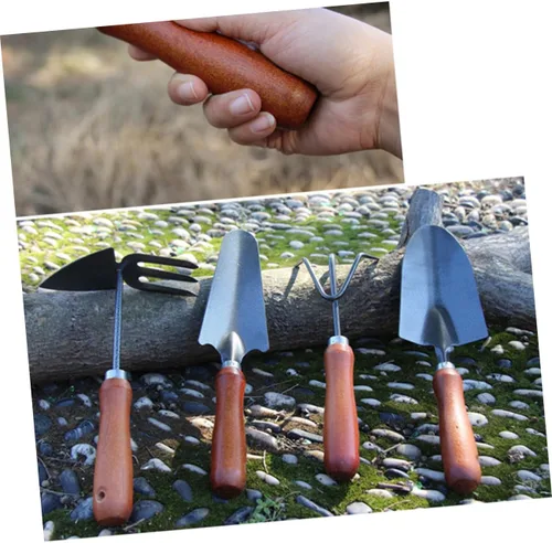 Vista 6 de UKCOCO 1set Mini Stoving Varnish Shovel Set Durable Iron Spade Planting Tool with Handle for Gardening for Transplanting and Cultivating Flowers 4pcs