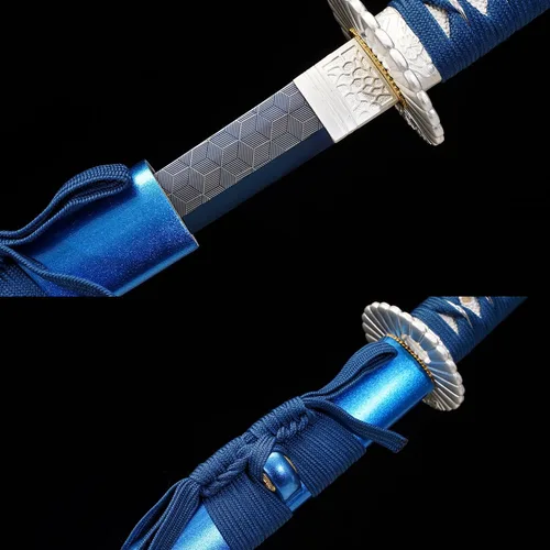 Vista 4 de Espada Katana Wuaiyebet forjada a mano tradicional de acero de alto carbono 1045/1060, espada samurai japonesa, templada al calor, de hoja completa