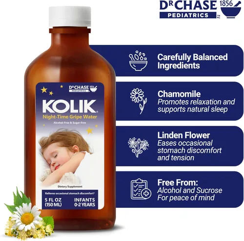 Vista 3 de Dr. Chase Kolik Agua de gripe nocturna para bebés, apoyo para cólicos, gases y sueño para recién nacidos y bebés, gotas sin alcohol con manzanilla