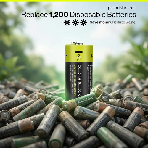 Vista 4 de D Baterías recargables USB C (paquete de 2) – 1.5 V 5000 mAh de litio de alta capacidad – 4 horas de carga rápida D baterías con cable