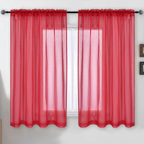Vista 16 de DUALIFE - Cortinas transparentes de 54 pulgadas de largo, paneles de privacidad de gasa para ventanas, cortinas de lino semitransparentes