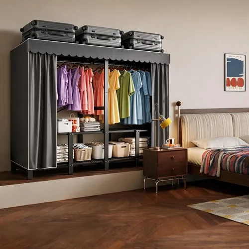 Vista 13 de Garment Rack with Cover Heavy Duty Portable Wardrobe Closet Grey 49.25in