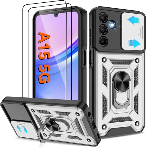 Vista 16 de Funda para Galaxy A13-4G, Samsung Galaxy A13 4G con protector de pantalla HD, resistente a prueba de golpes con soporte de rotación de 360°