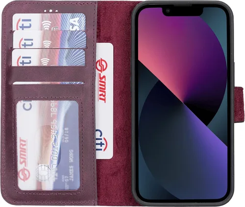 Vista 9 de HARDISTON Funda de piel auténtica hecha a mano compatible con iPhone 11 Pro de 5.8 pulgadas, funda magnética desmontable con tarjeteros - bordes