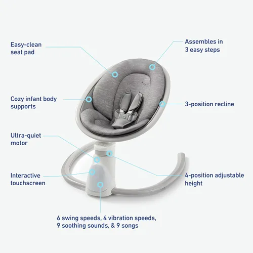 Vista 6 de Graco® Soothe 'n Sway - Columpio Bluetooth 3 en 1 para bebé, crece con tu hijo, múltiples ajustes relajantes y conectividad Bluetooth