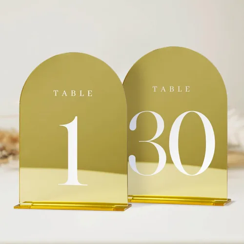 Vista 13 de Números de mesa de arco esmerilado para recepción de boda, paquete de 10 piezas de 5x7" Signos acrílicos de arco esmerilado con soporte, números