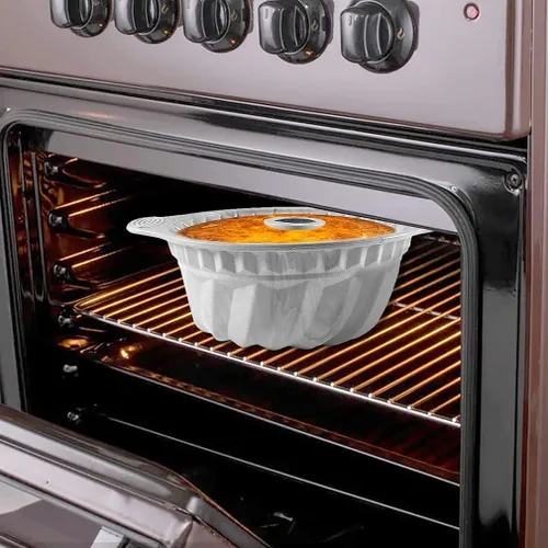 Vista 6 de Occhi d'angelo Molde de silicona para tartas Bundt, antiadherente con mango resistente, moldes de silicona de 9 pulgadas para pasteles Bundt Sartén