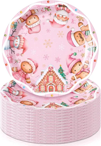 Vista 13 de Shellwei 100 platos de papel de Navidad de 7 pulgadas, platos de fiesta de Navidad a granel desechables para suministros de fiesta de Navidad