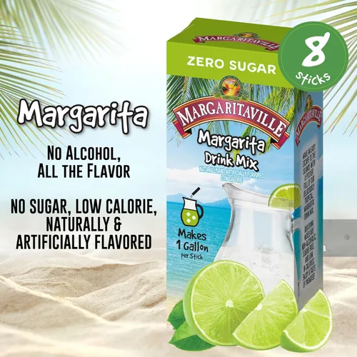 Vista 3 de Margaritaville Gallons To Go Mezcla de Bebida en Polvo, Caja de 8 Unidades – Margarita – Mezcla de Bebida Baja en Calorías y Sin Azúcar, Cada Sobre