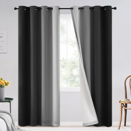 Vista 156 de SimpleHome Cortinas degradadas degradadas para oscurecer la habitación de 36 pulgadas de largo para dormitorio, con ojales y bloqueo de luz Negro