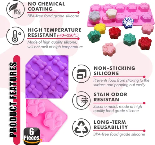 Vista 5 de Moldes de silicona para patas y huesos de cachorro, moldes para hornear, moldes de chocolate, molde de silicona para golosinas para perros, paquete