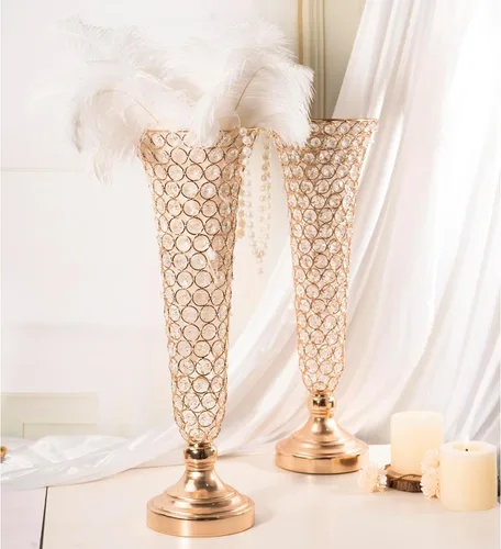 Vista 5 de Jarrones de 20 pulgadas para flores, florero floral de trompeta de cristal, 2 jarrones de cristal para centros de mesa, soporte de flores