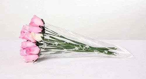 Vista 2 de 24 rosas de madera realistas, capullos de rosa y crema, tonos de rosa