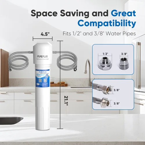 Vista 3 de PUREPLUS Filtro de agua para debajo del fregadero, capacidad de 40,000 galones, 99.99% de reducción de cloro, certificado NSF/ANSI 42, elimina