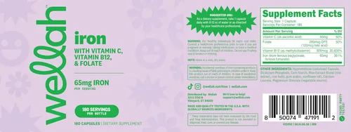 Vista 5 de Wellah Suplemento de hierro para mujeres (65 mg) 180 cápsulas