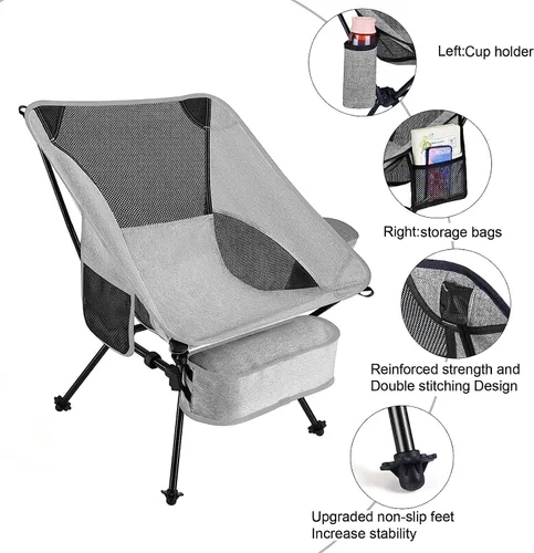 Vista 4 de Fishing Chairs, Camping Chair Outdoor Ultralight Compact Portable Folding Backpacking Chairs Cationic Fabric for Beach Outdoor Picnic Travel Fishing