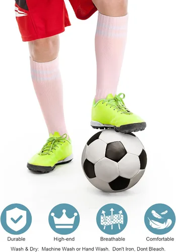 Vista 4 de FPAKDH 2 pares de calcetines de fútbol para niños de 5 a 12 años transpirables para entrenamiento deportivo, calcetines de fútbol para niñas y niños