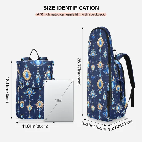 Vista 3 de Tenni - Bolsa de raqueta de bádminton bonita y resistente con joyas brillantes azules y doradas, bolsa de gimnasio para mujeres, hombres
